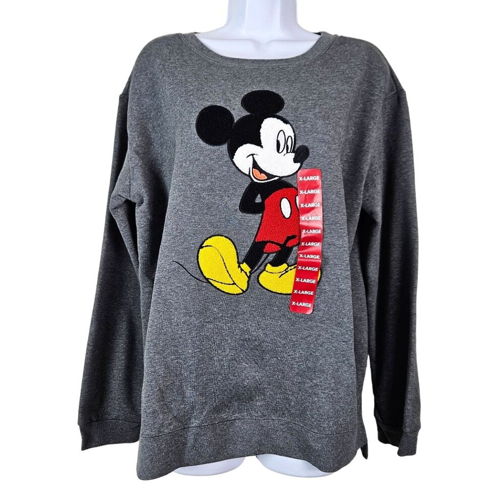 Disney Mickey Mouse Womens Size X-Large Gray Sweatshirt Textured Soft Crewneck